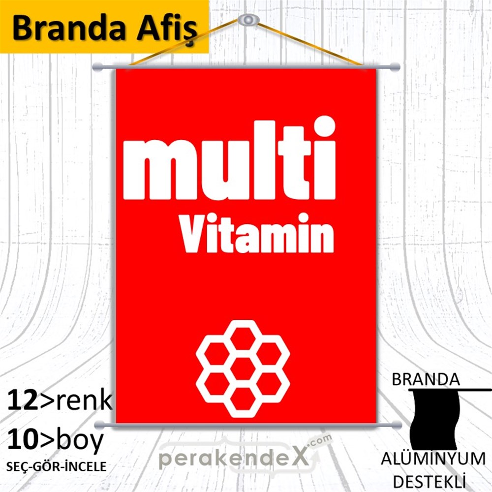 Multivitamin Çeşitleri Yazısı BRANDA POSTER,  AFİŞ -dikdörtgen,tek yön baskıbranda poster,  afiş