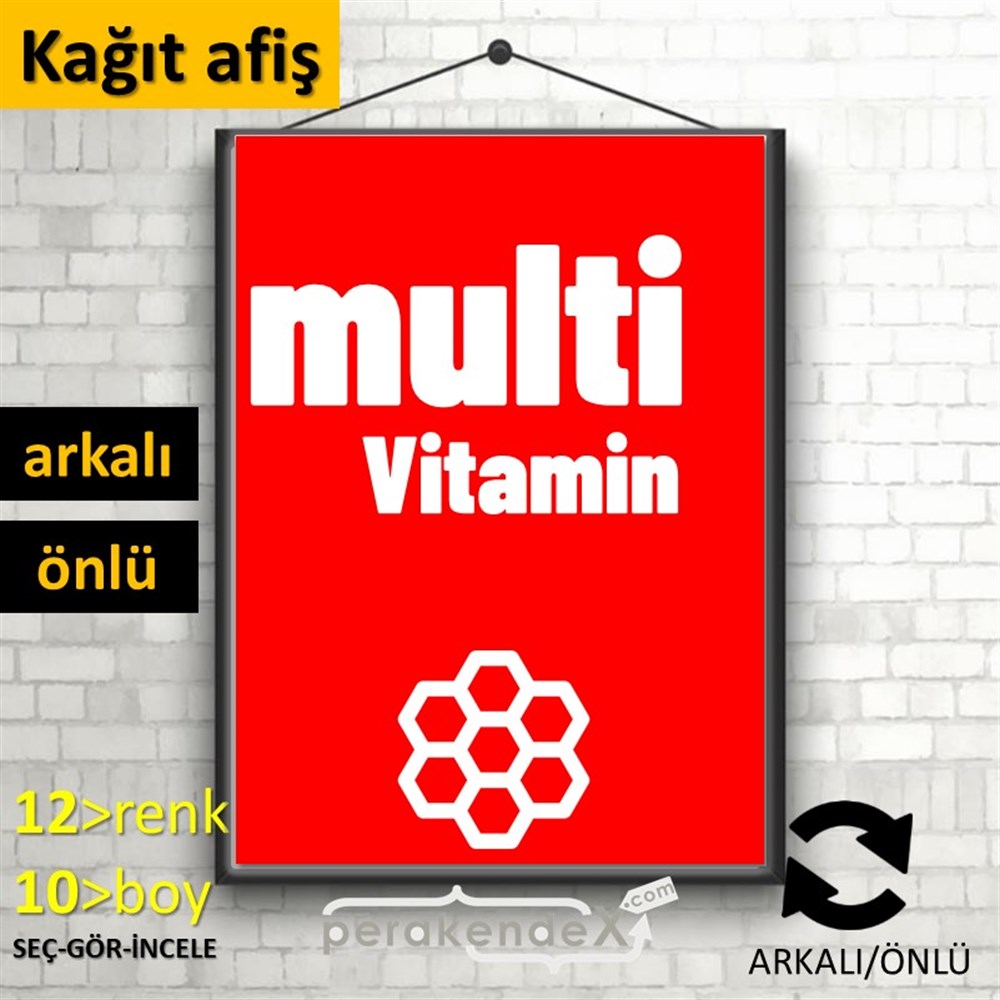 Multivitamin Çeşitleri Yazısı KAĞIT POSTER,  AFİŞ -dikdörtgen,çift yön baskıkağıt poster,  afiş