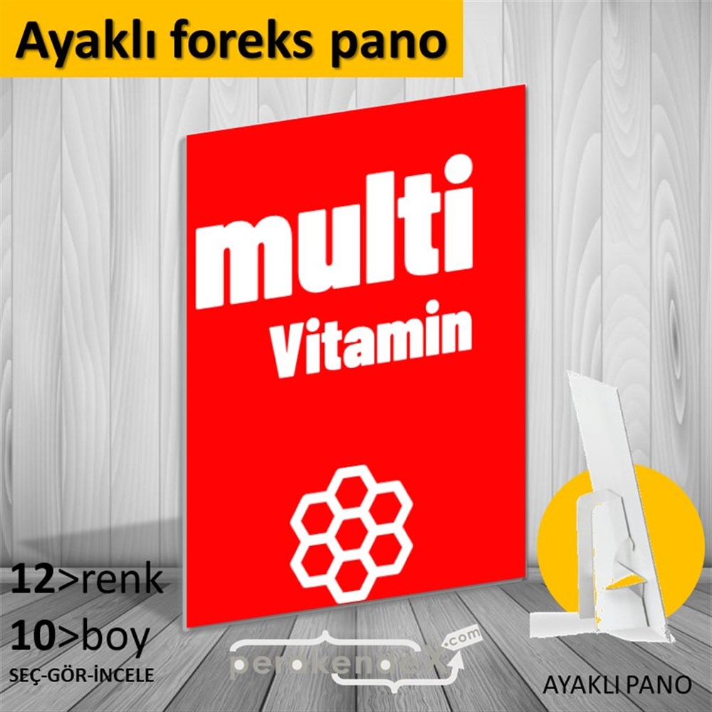 Multivitamin Çeşitleri Yazısı KARTON AYAKLI POSTER,  PANO -dikdörtgen,tek yön baskıkarton ayaklı poster,  pano
