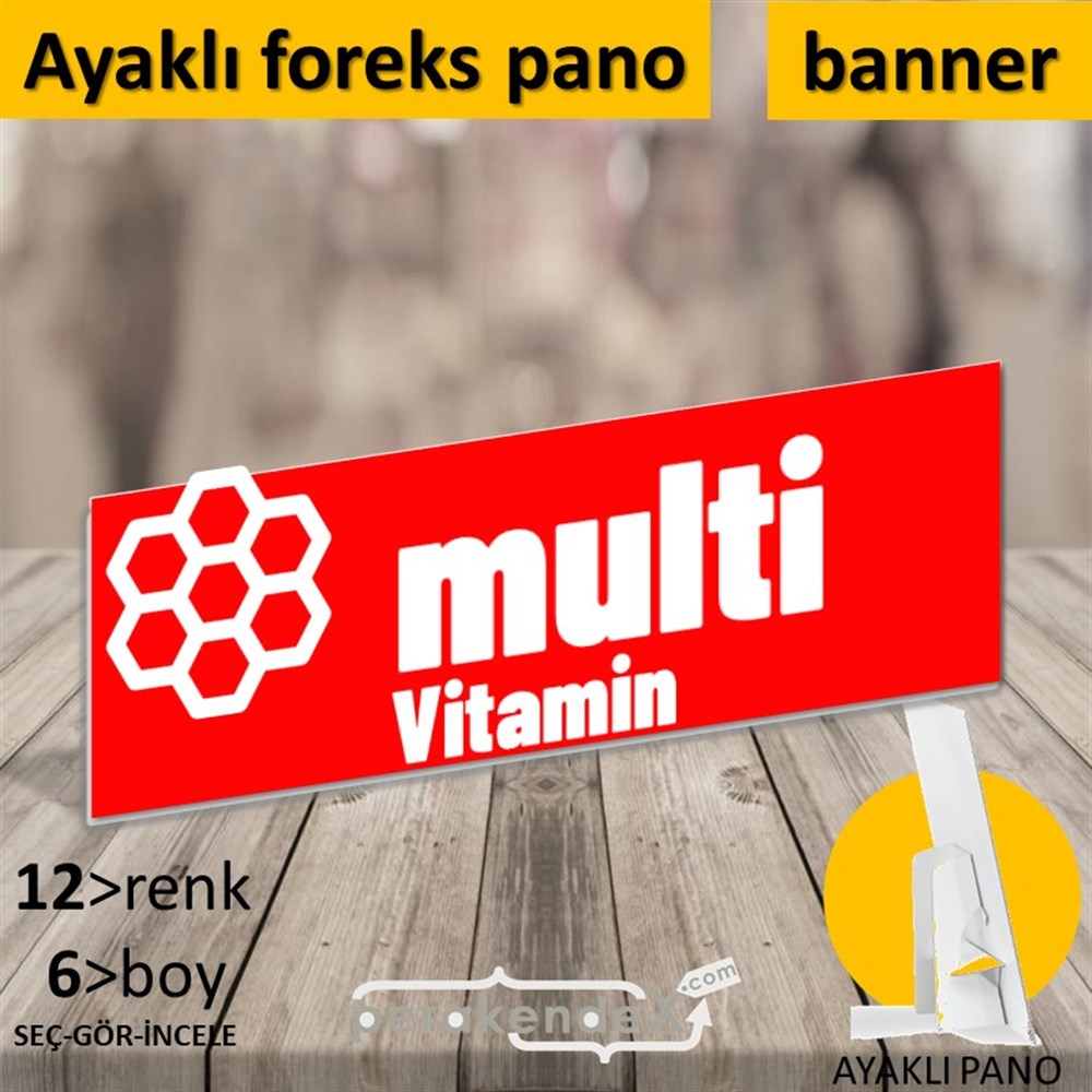 Multivitamin Çeşitleri Yazısı KARTON AYAKLI POSTER,  PANO (BANNER) -dikdörtgen,tek yön baskıkarton ayaklı poster,  pano