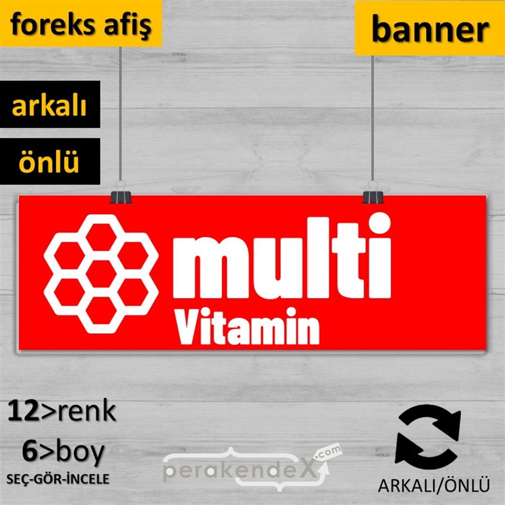 Multivitamin Çeşitleri Yazısı SERT PLASTİK POSTER,  AFİŞ (BANNER) -dikdörtgen,çift yön baskısert plastik poster,  afiş