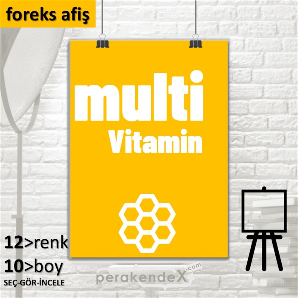 Multivitamin Çeşitleri Yazısı SERT PLASTİK POSTER,  AFİŞ -dikdörtgen,tek yön baskısert plastik poster,  afiş