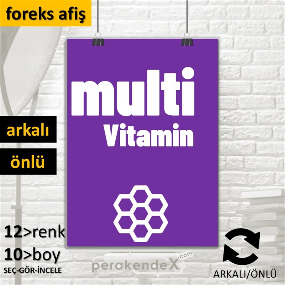 Multivitamin Çeşitleri Yazısı SERT PLASTİK POSTER,  AFİŞ -dikdörtgen,çift yön baskısert plastik poster,  afiş