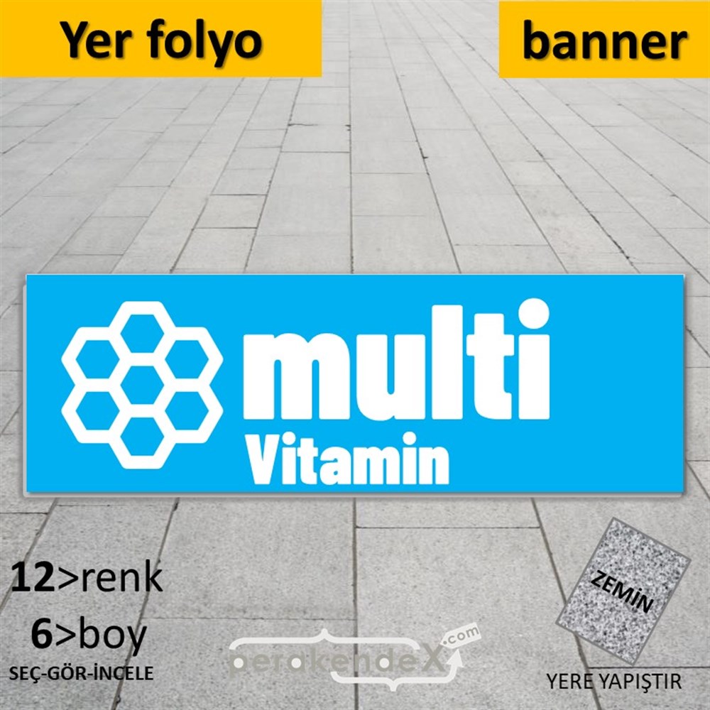 Multivitamin Çeşitleri Yazısı YER - ZEMİN FOLYO,  VİNİL (BANNER) -dikdörtgen,tek yön baskıyer - zemin folyo,  vinil