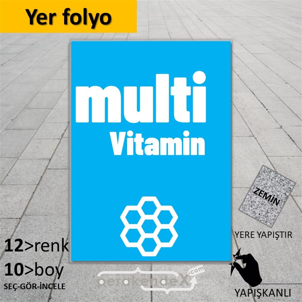 Multivitamin Çeşitleri Yazısı YER - ZEMİN FOLYO,  VİNİL -dikdörtgen,tek yön baskıyer - zemin folyo,  vinil