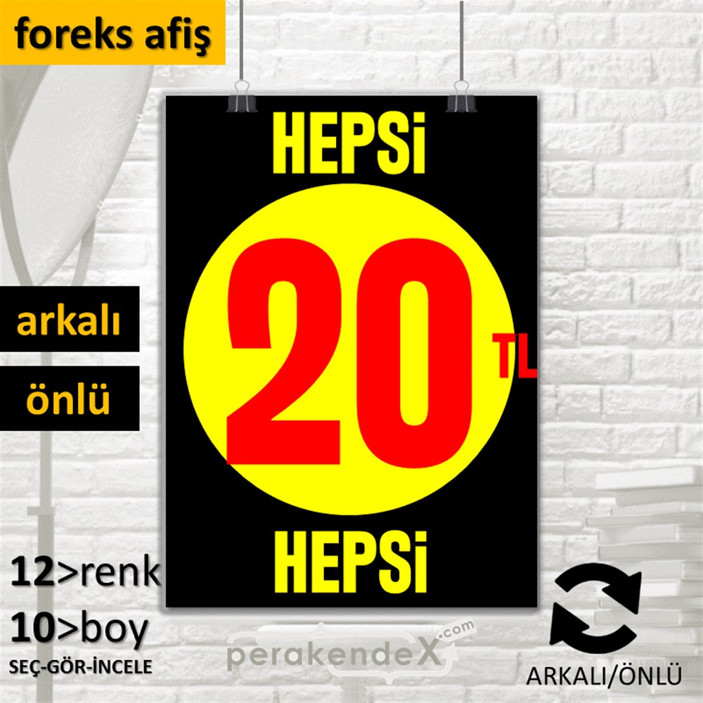 Ne Alırsan Hepsi 20 Tl SERT PLASTİK POSTER,  AFİŞ -dikdörtgen,çift yön baskı