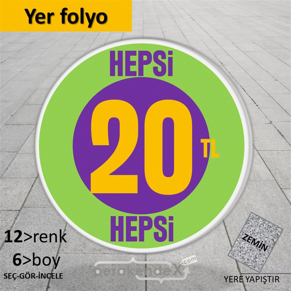 Ne Alırsan Hepsi 20 Tl YER - ZEMİN FOLYO,  VİNİL -oval,tek yön baskı