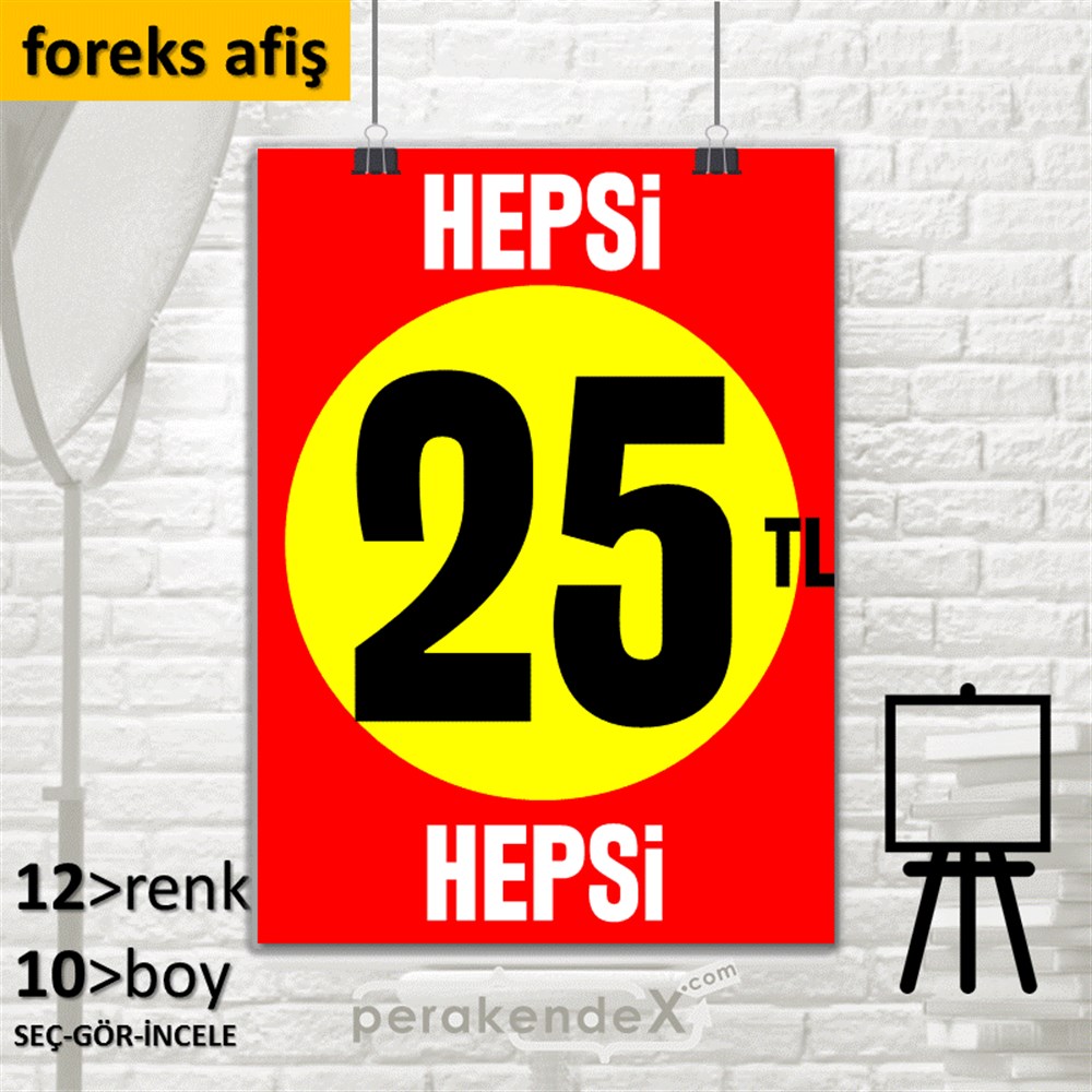 Ne Alırsan Hepsi 25 Tl SERT PLASTİK POSTER,  AFİŞ -dikdörtgen,tek yön baskı
