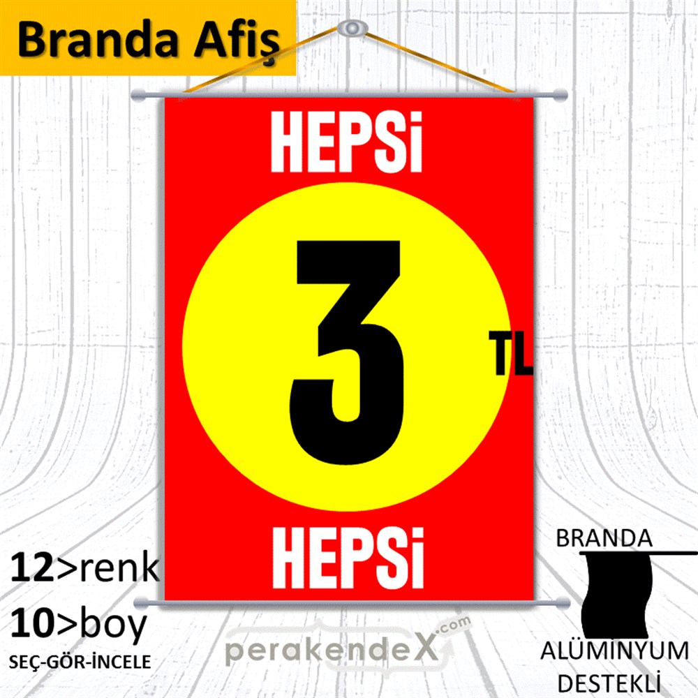 Ne Alırsan Hepsi 3 Tl BRANDA POSTER,  AFİŞ -dikdörtgen,tek yön baskı