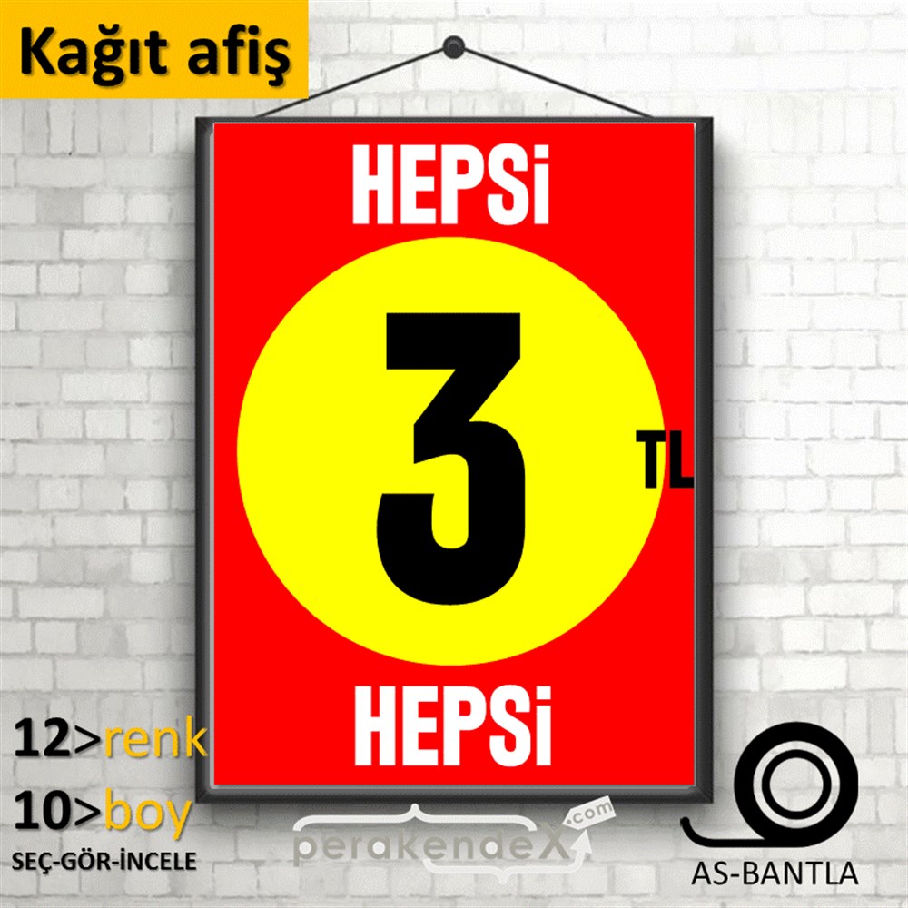 Ne Alırsan Hepsi 3 Tl KAĞIT POSTER,  AFİŞ -dikdörtgen,tek yön baskı