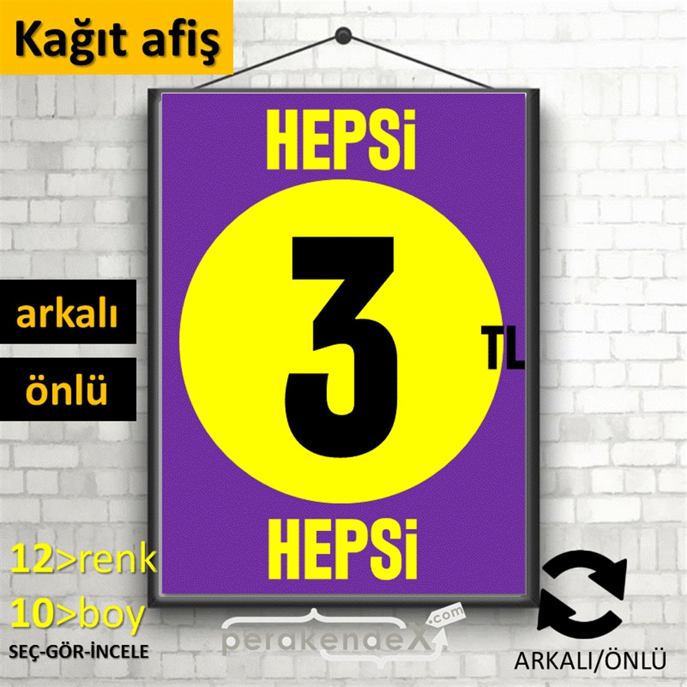 Ne Alırsan Hepsi 3 Tl KAĞIT POSTER,  AFİŞ -dikdörtgen,çift yön baskı