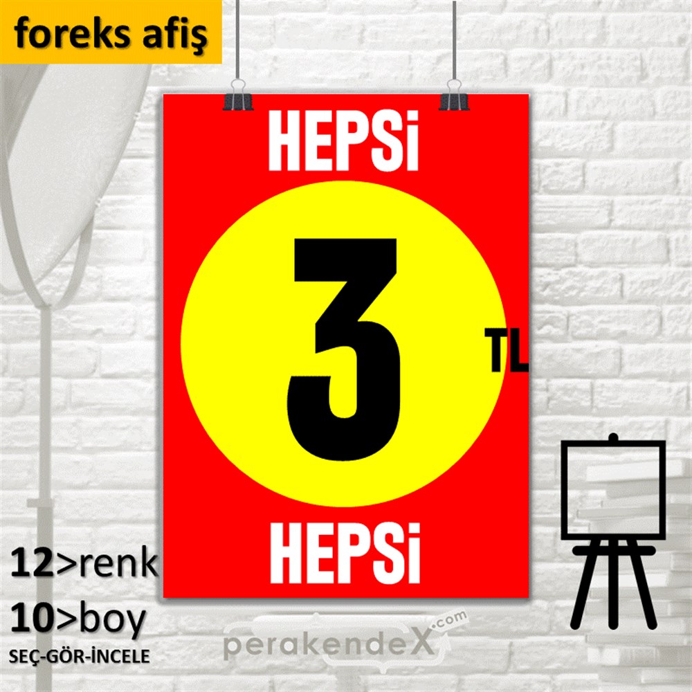 Ne Alırsan Hepsi 3 Tl SERT PLASTİK POSTER,  AFİŞ -dikdörtgen,tek yön baskı