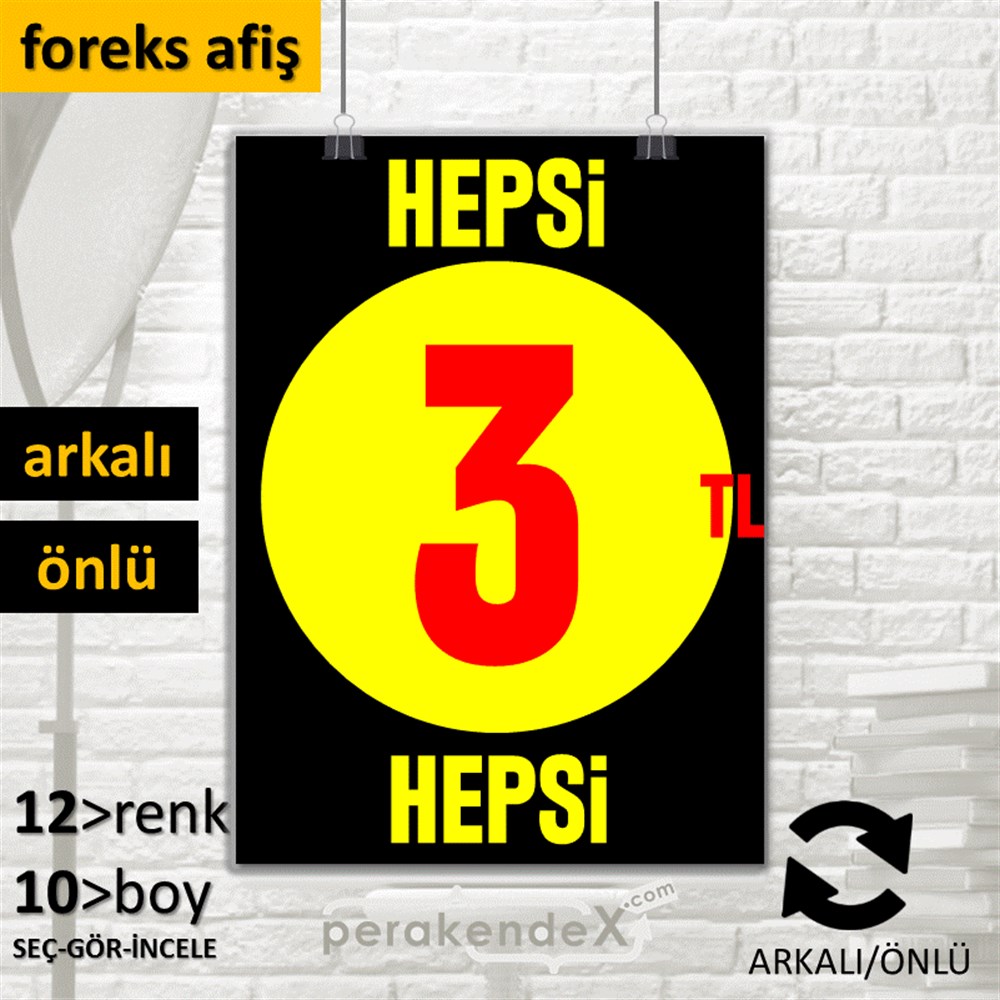 Ne Alırsan Hepsi 3 Tl SERT PLASTİK POSTER,  AFİŞ -dikdörtgen,çift yön baskı