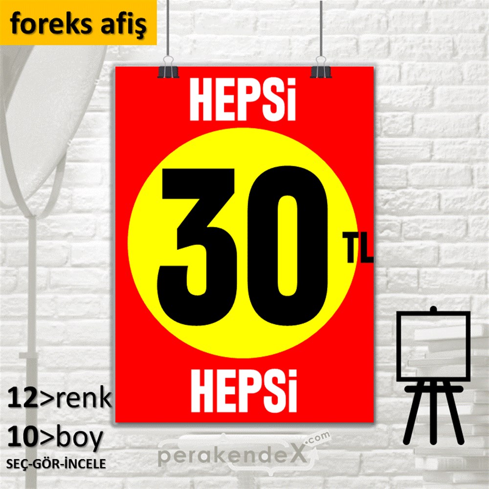 Ne Alırsan Hepsi 30 Tl SERT PLASTİK POSTER,  AFİŞ -dikdörtgen,tek yön baskı