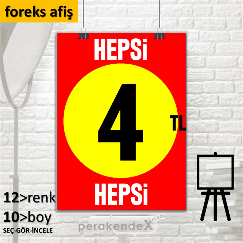 Ne Alırsan Hepsi 4 Tl SERT PLASTİK POSTER,  AFİŞ -dikdörtgen,tek yön baskı