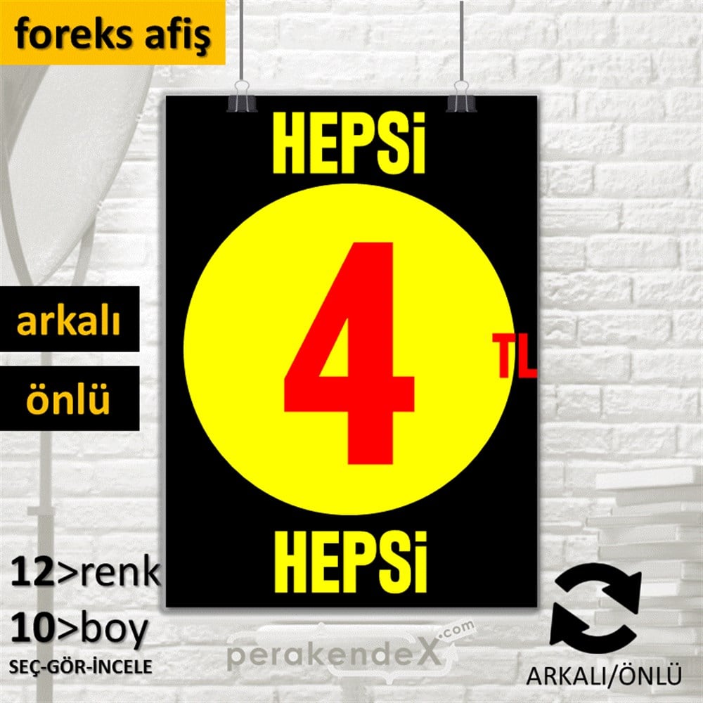 Ne Alırsan Hepsi 4 Tl SERT PLASTİK POSTER,  AFİŞ -dikdörtgen,çift yön baskı