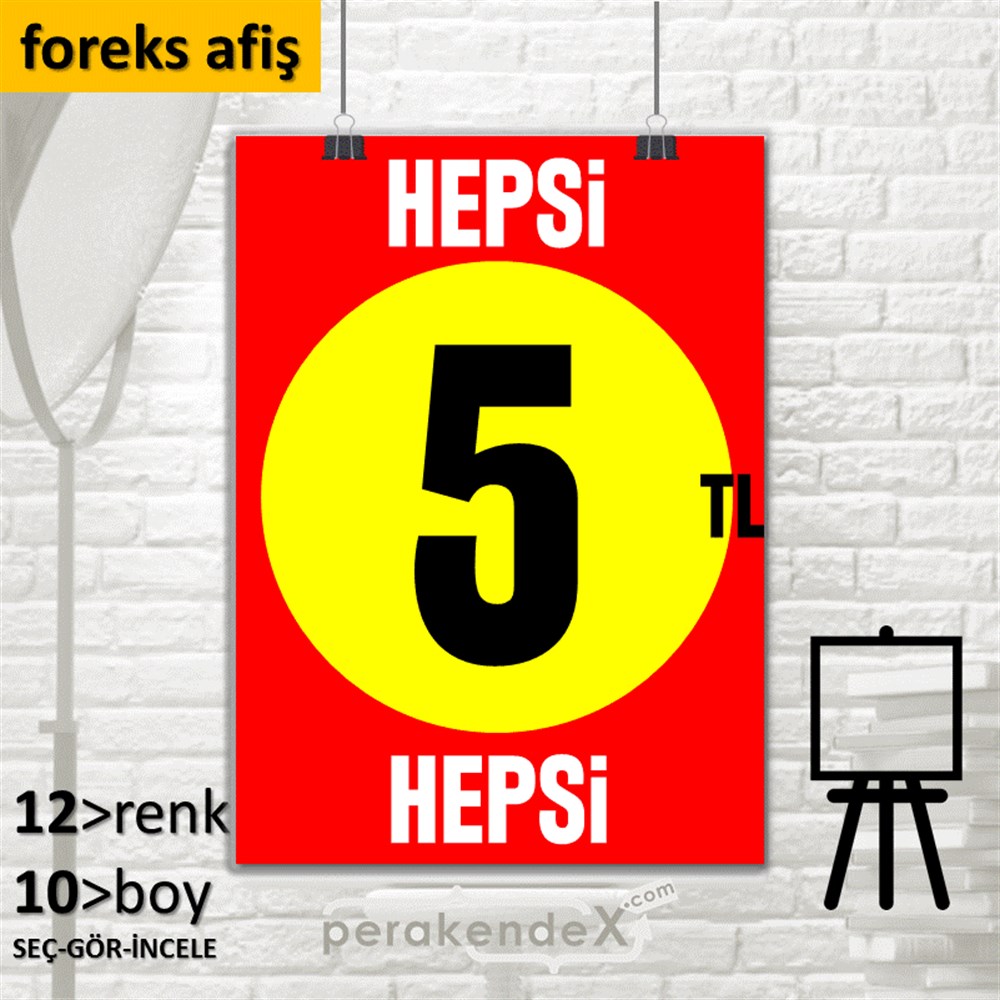 Ne Alırsan Hepsi 5 Tl SERT PLASTİK POSTER,  AFİŞ -dikdörtgen,tek yön baskı
