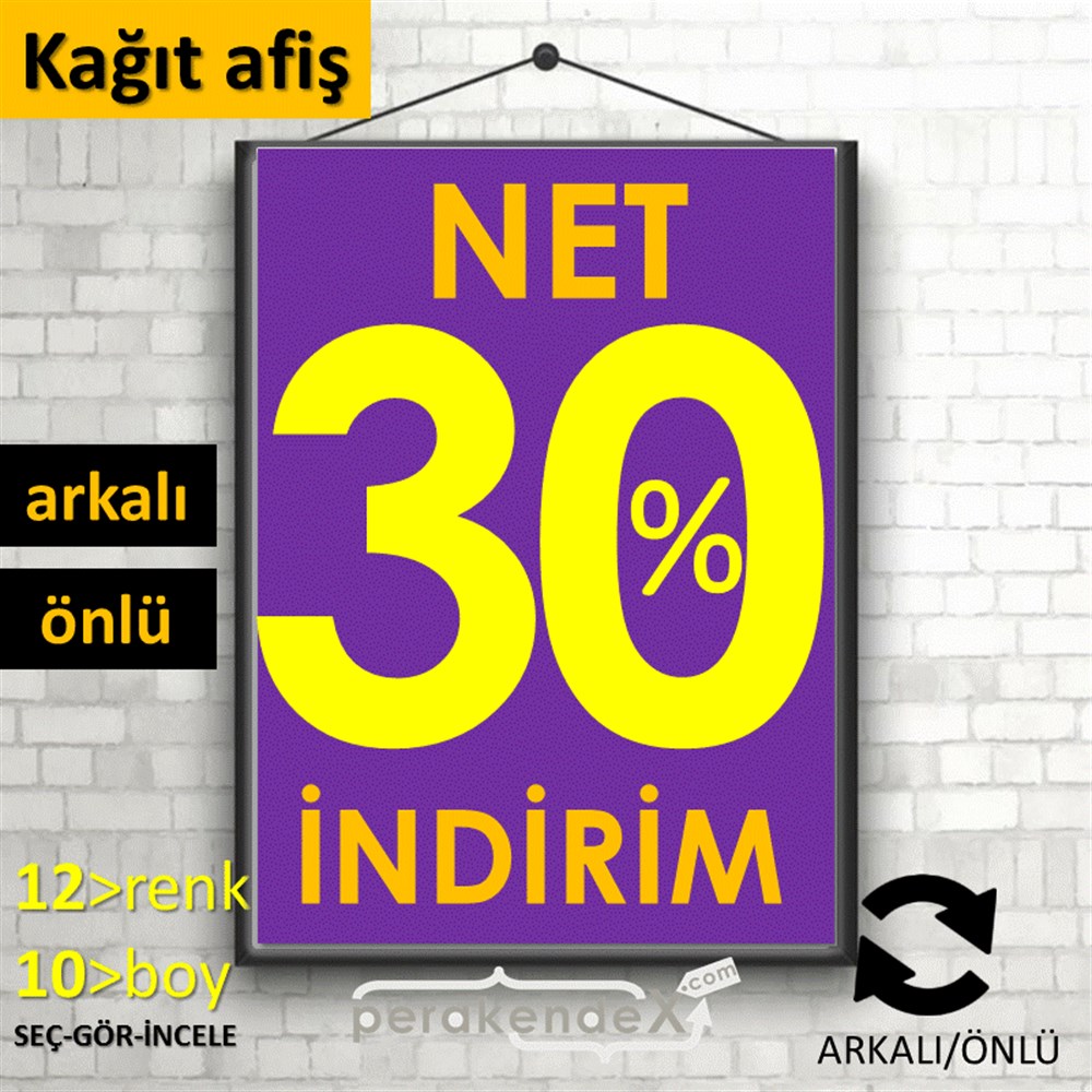 Net İndirim %30 KAĞIT POSTER,  AFİŞ -dikdörtgen,çift yön baskı
