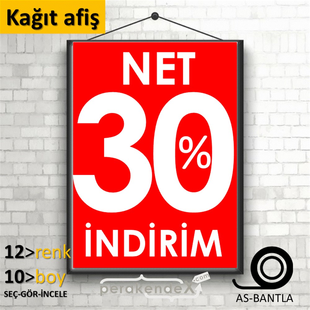 Net İndirim %30 KAĞIT POSTER,  AFİŞ -dikdörtgen,tek yön baskı