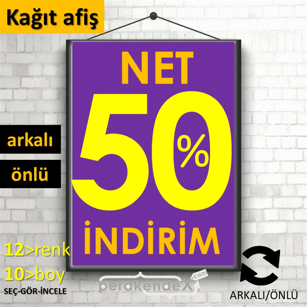 Net İndirim %50 KAĞIT POSTER,  AFİŞ -dikdörtgen,çift yön baskı