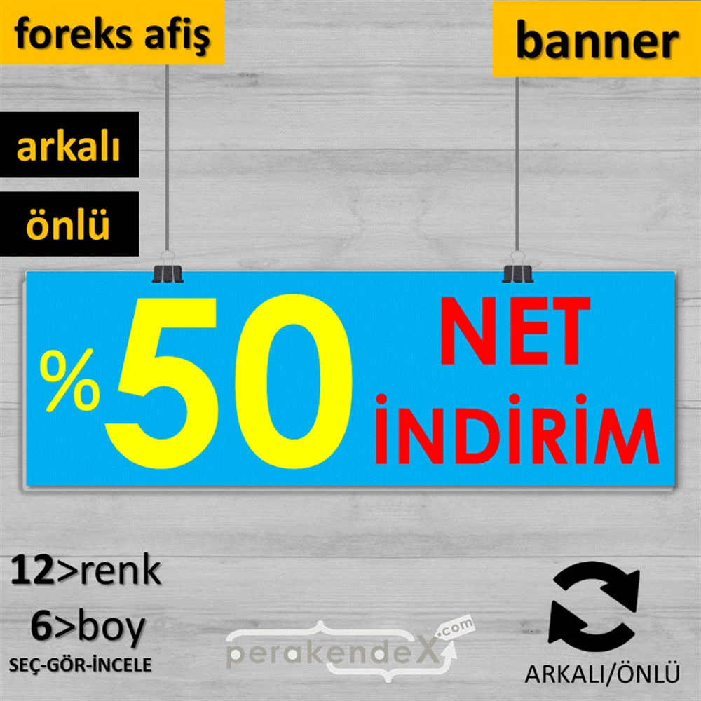 Net İndirim %50 SERT PLASTİK POSTER,  AFİŞ (BANNER) -dikdörtgen,çift yön baskı