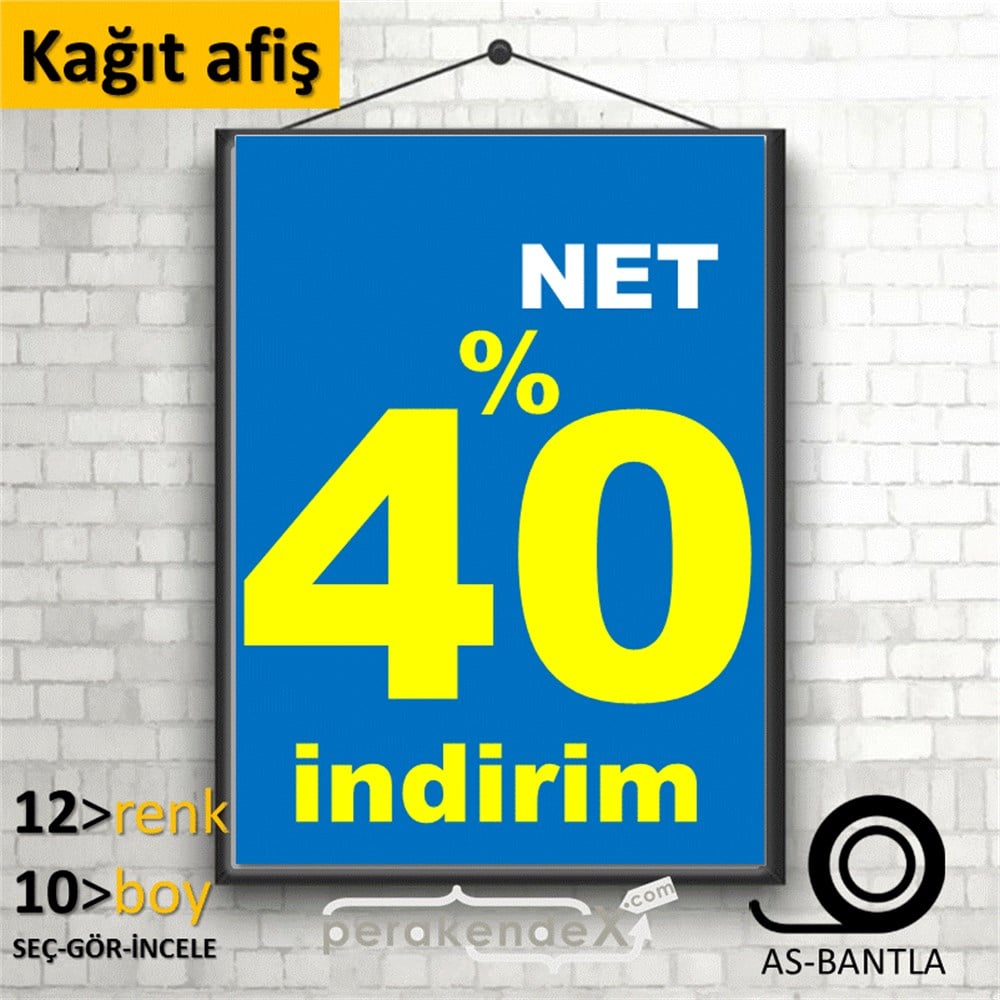 net yüzde 40 indirim POSTERİ -dikdörtgen,tek yön baskı