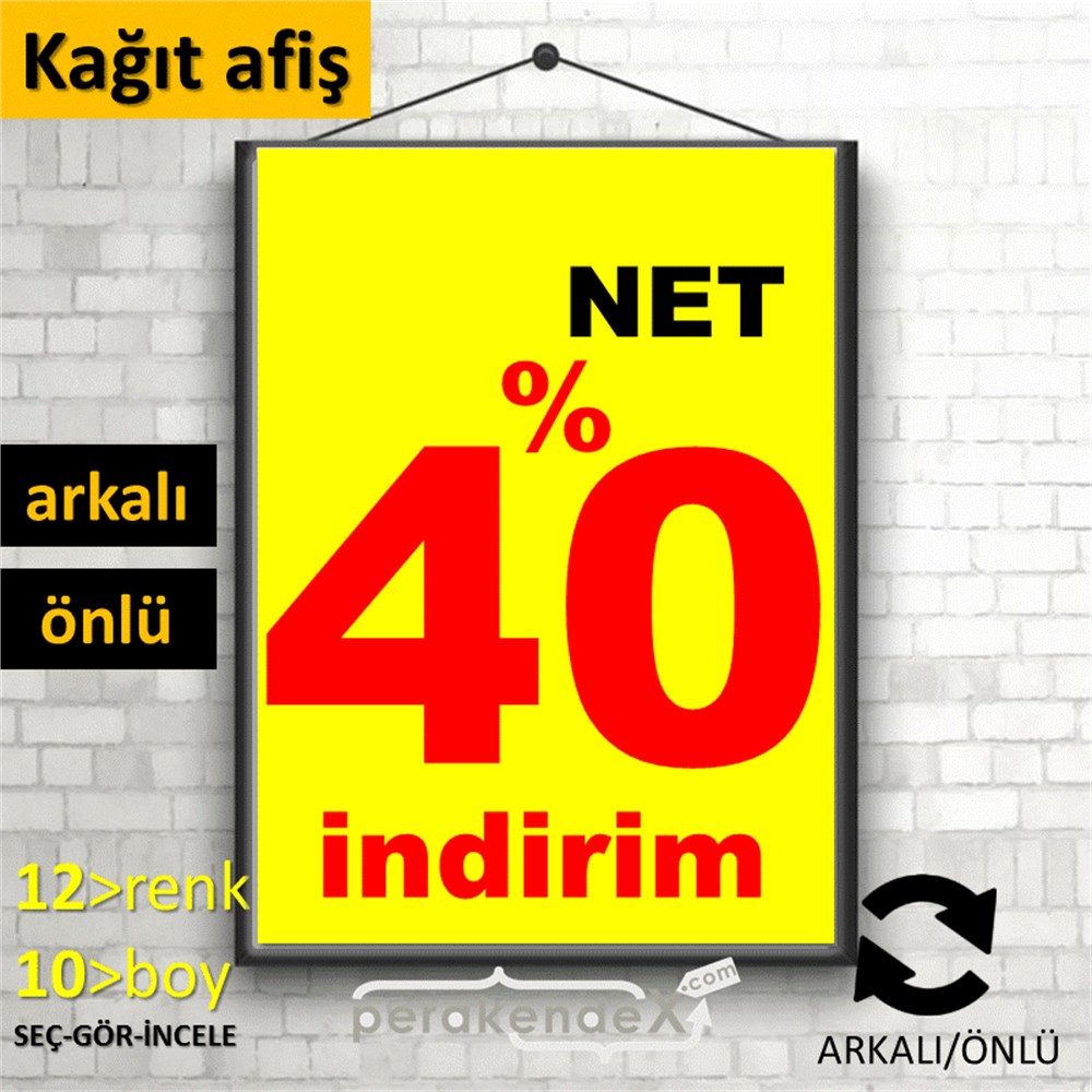 net yüzde 40 indirim POSTERİ -dikdörtgen,çift yön baskı