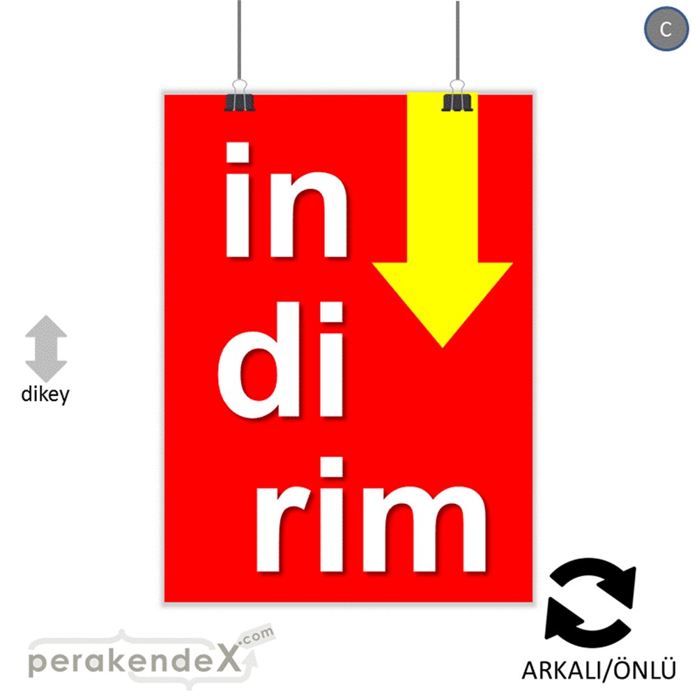 oklu>heceli indirim SERT PLASTİK POSTER -dikdörtgen,çift yön baskı