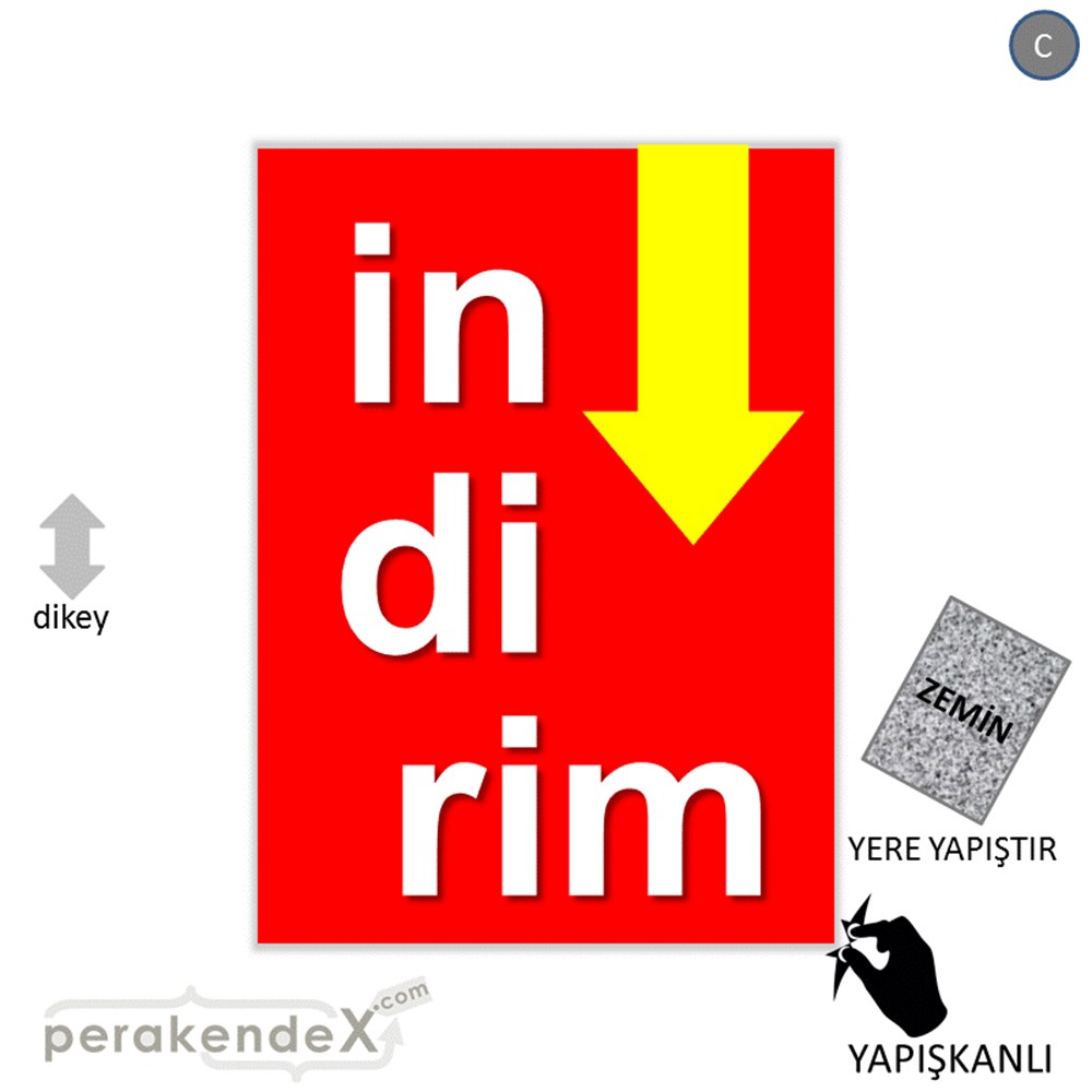 oklu>heceli indirim YER ZEMİNE YAPIŞIR -dikdörtgen,tek yön baskı