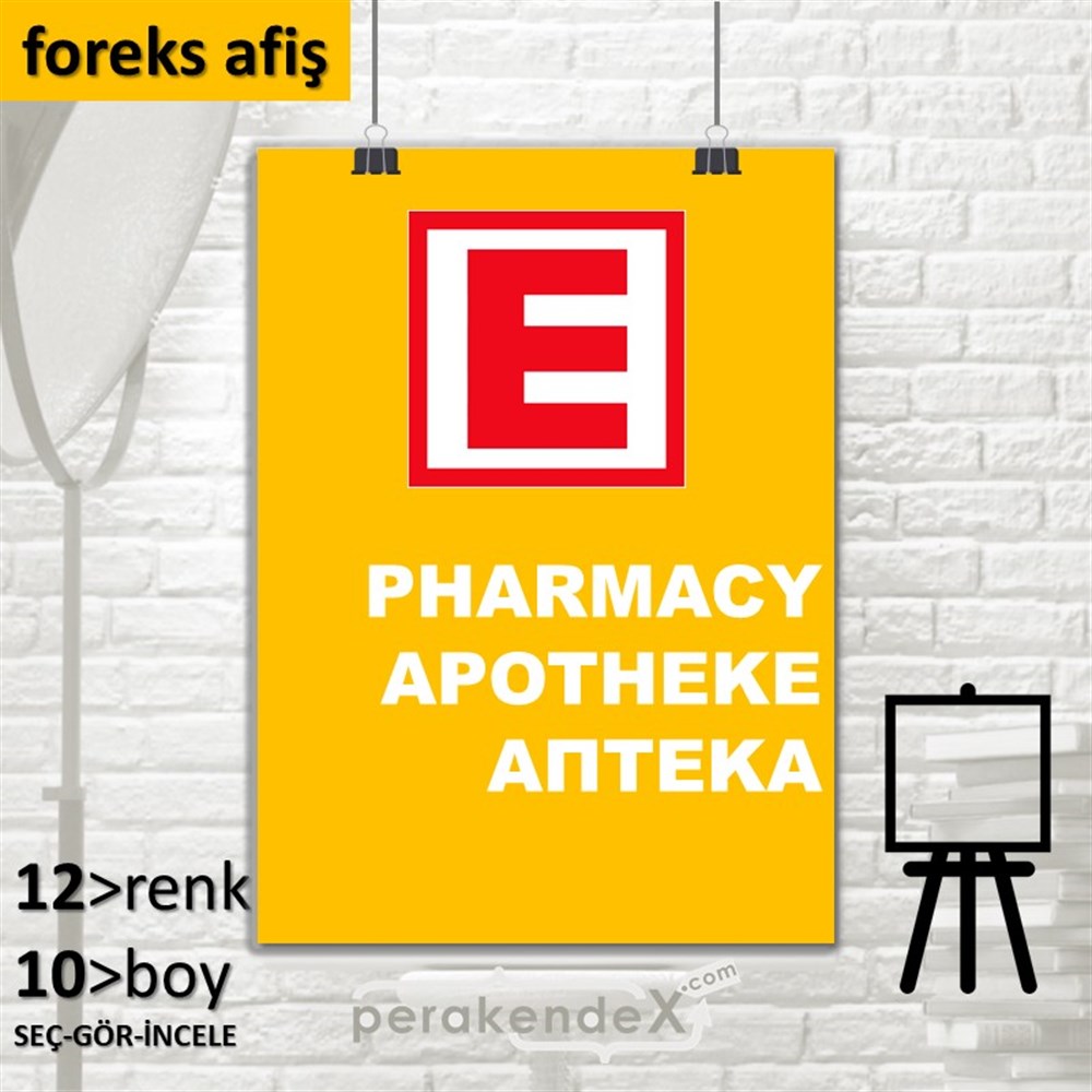 Pharmacy, Apotheke, Aπteka Yazısı SERT PLASTİK POSTER,  AFİŞ -dikdörtgen,tek yön baskısert plastik poster,  afiş