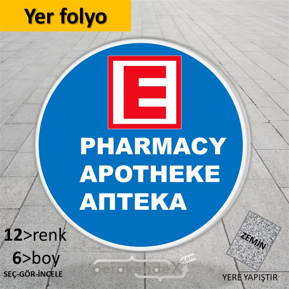 Pharmacy, Apotheke, Aπteka Yazısı YER - ZEMİN FOLYO,  VİNİL -oval,tek yön baskıyer - zemin folyo,  vinil