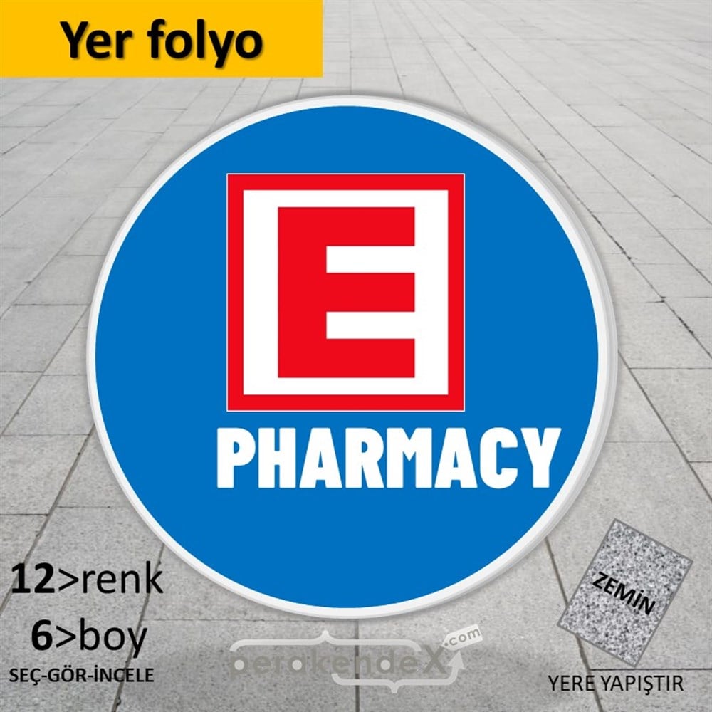Pharmacy Yazısı YER - ZEMİN FOLYO,  VİNİL -oval,tek yön baskıyer - zemin folyo,  vinil
