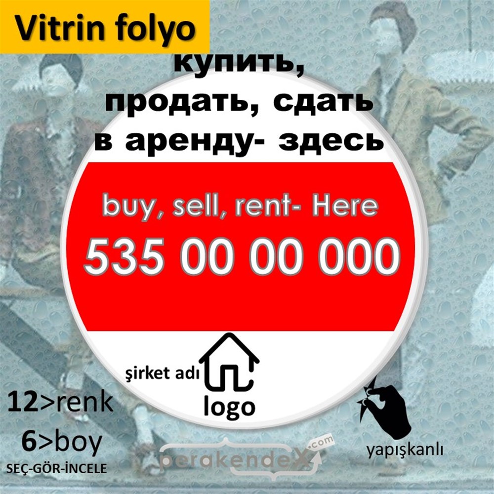 Rusça Al & Sat & Kirala Yazısı 004 VİTRİN - CAM FOLYO,  VİNİL -oval,tek yön baskıvitrin - cam folyo,  vinil