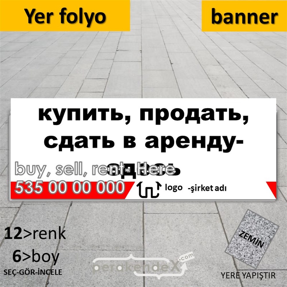 Rusça Al & Sat & Kirala Yazısı 004 YER - ZEMİN FOLYO,  VİNİL (BANNER) -dikdörtgen,tek yön baskıyer - zemin folyo,  vinil