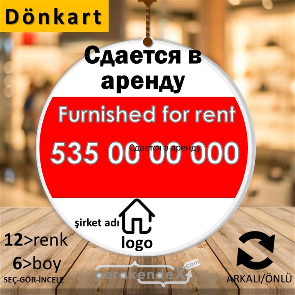 Rusça Eşyalı Kiralık Yazısı 004 DÖNKART -oval,çift yön baskıdön-kart