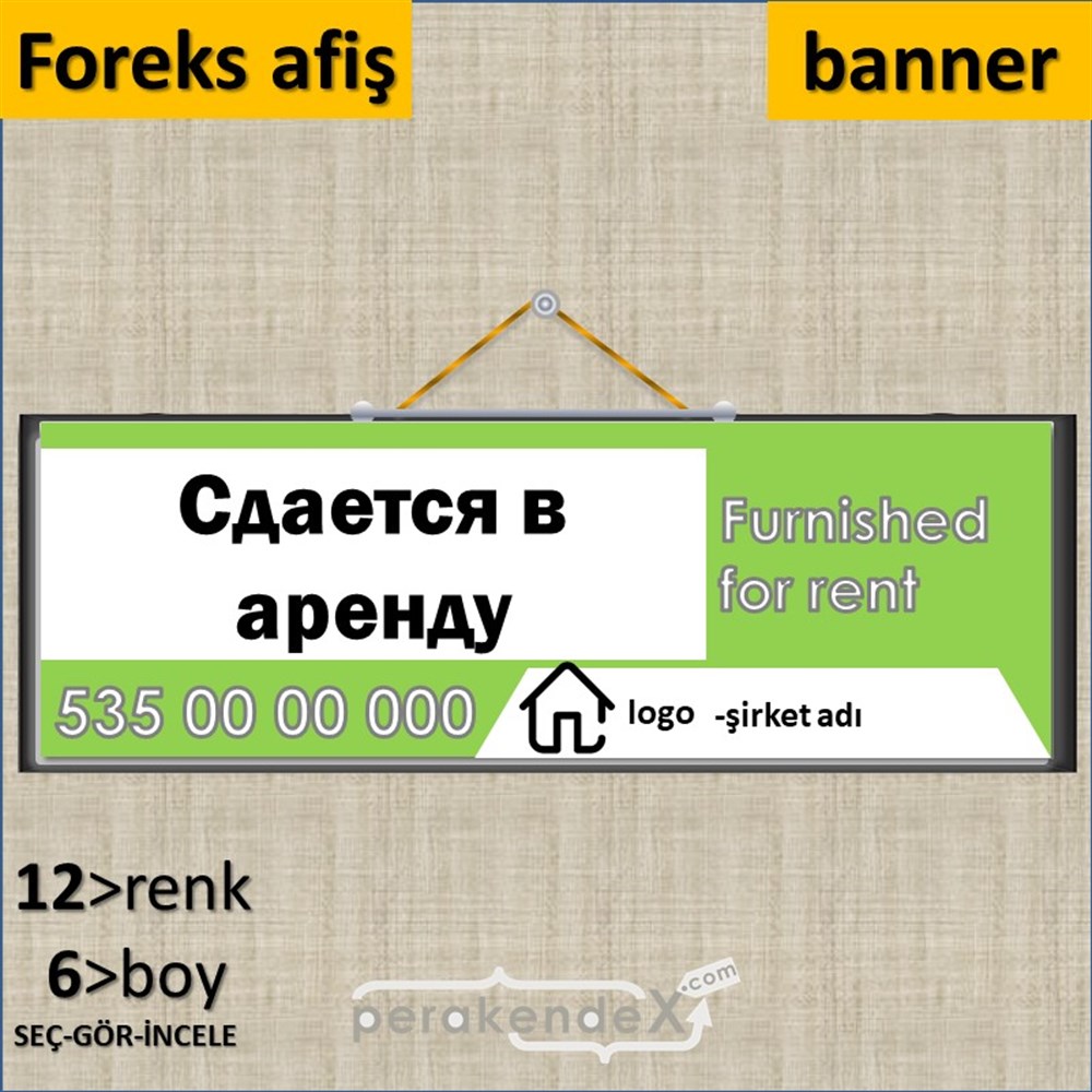 Rusça Eşyalı Kiralık Yazısı 004 SERT PLASTİK POSTER,  AFİŞ (BANNER) -dikdörtgen,tek yön baskısert plastik poster,  afiş