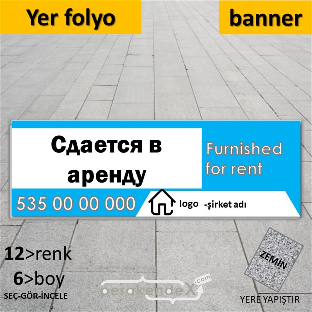 Rusça Eşyalı Kiralık Yazısı 004 YER - ZEMİN FOLYO,  VİNİL (BANNER) -dikdörtgen,tek yön baskıyer - zemin folyo,  vinil