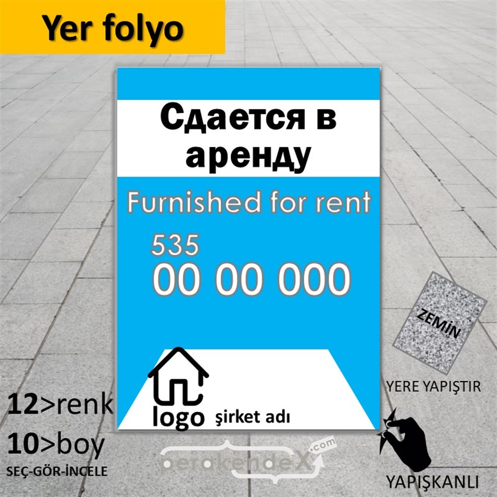 Rusça Eşyalı Kiralık Yazısı 004 YER - ZEMİN FOLYO,  VİNİL -dikdörtgen,tek yön baskıyer - zemin folyo,  vinil