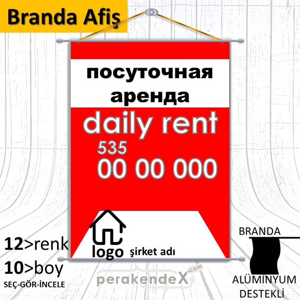 Rusça Günlük Kiralık Yazısı 004 BRANDA POSTER,  AFİŞ -dikdörtgen,tek yön baskıbranda poster,  afiş