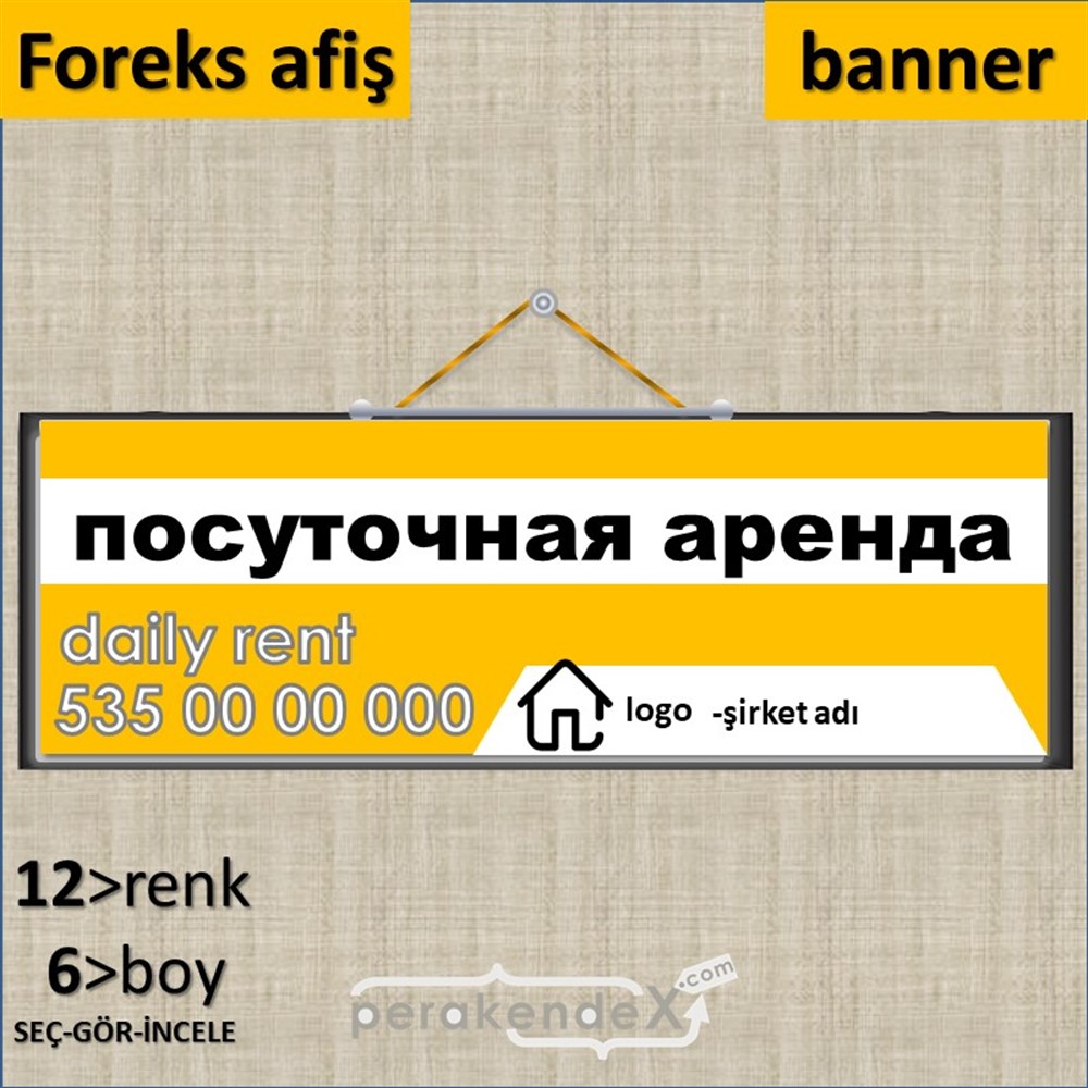 Rusça Günlük Kiralık Yazısı 004 SERT PLASTİK POSTER,  AFİŞ (BANNER) -dikdörtgen,tek yön baskısert plastik poster,  afiş