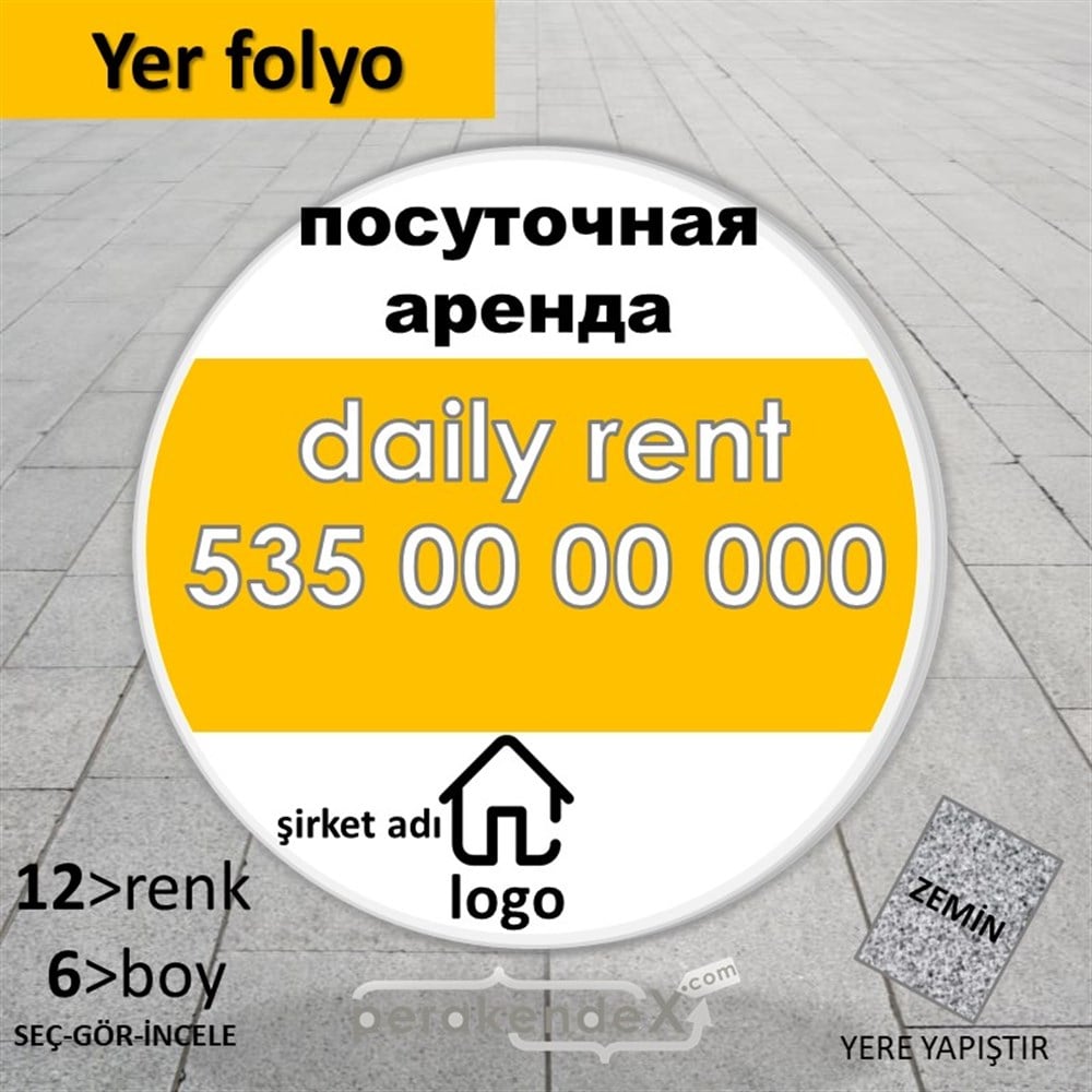 Rusça Günlük Kiralık Yazısı 004 YER - ZEMİN FOLYO,  VİNİL -oval,tek yön baskıyer - zemin folyo,  vinil