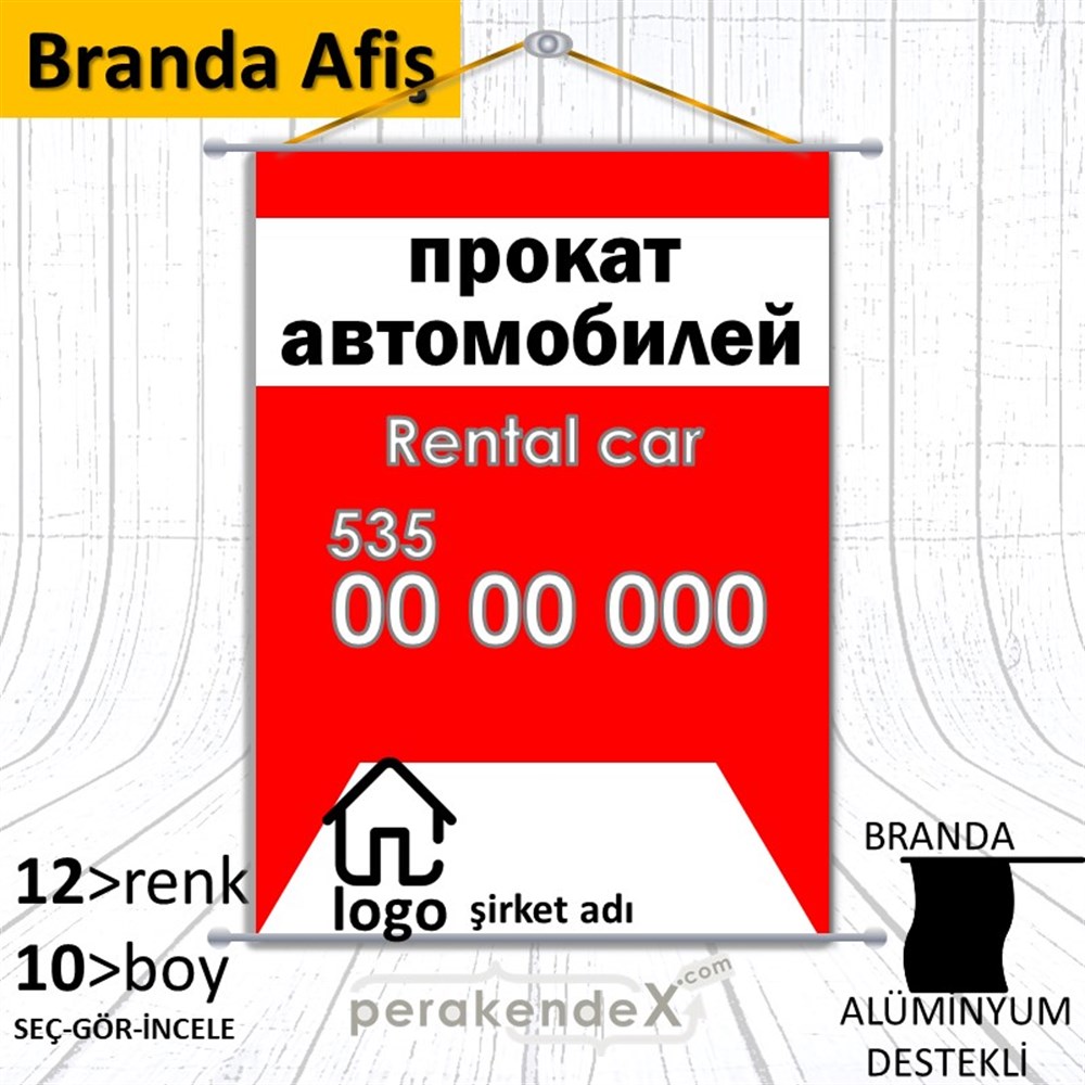 Rusça Kiralık Araba Yazısı 004 BRANDA POSTER,  AFİŞ -dikdörtgen,tek yön baskıbranda poster,  afiş
