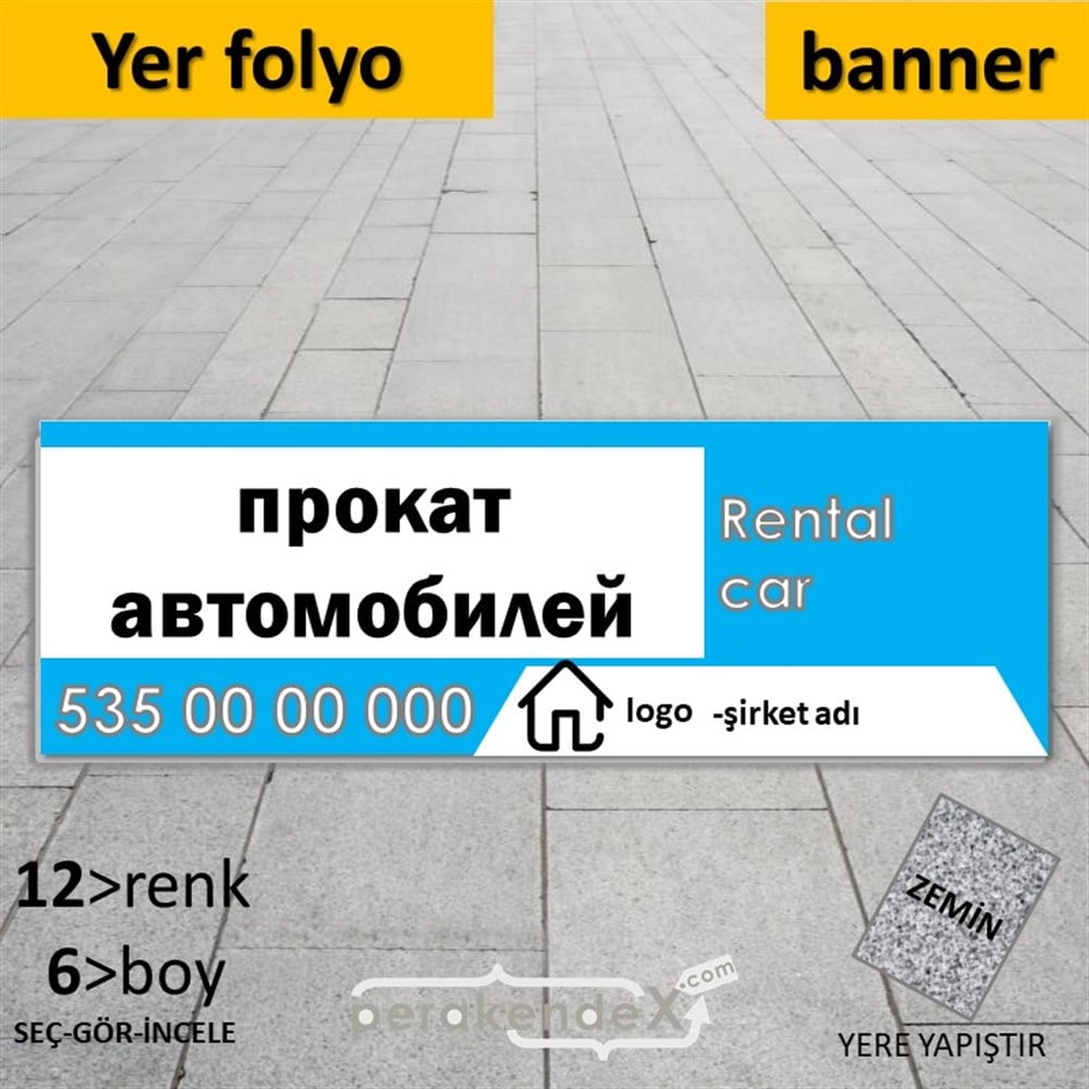 Rusça Kiralık Araba Yazısı 004 YER - ZEMİN FOLYO,  VİNİL (BANNER) -dikdörtgen,tek yön baskıyer - zemin folyo,  vinil
