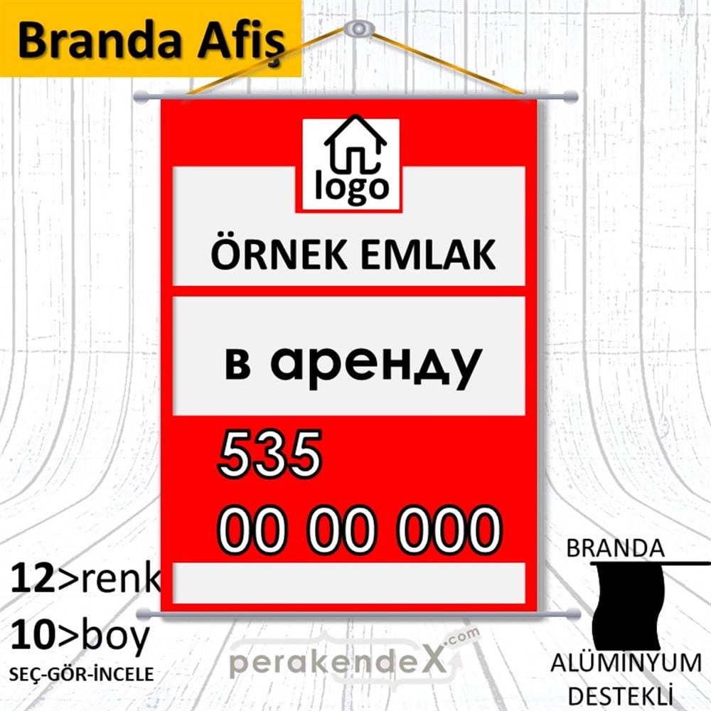 Rusça Kiralık Yazısı 001 BRANDA POSTER,  AFİŞ -dikdörtgen,tek yön baskıbranda poster,  afiş