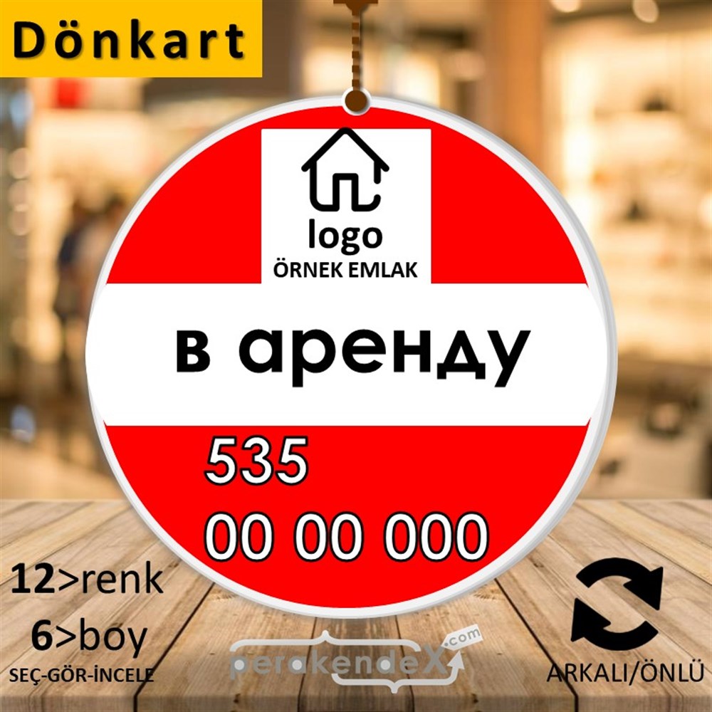 Rusça Kiralık Yazısı 001 DÖNKART -oval,çift yön baskıdön-kart