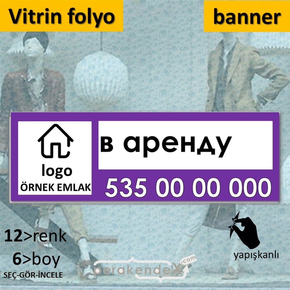 Rusça Kiralık Yazısı 001 VİTRİN, CAM FOLYO,  VİNİL (BANNER) -dikdörtgen,tek yön baskıvitrin - cam folyo,  vinil