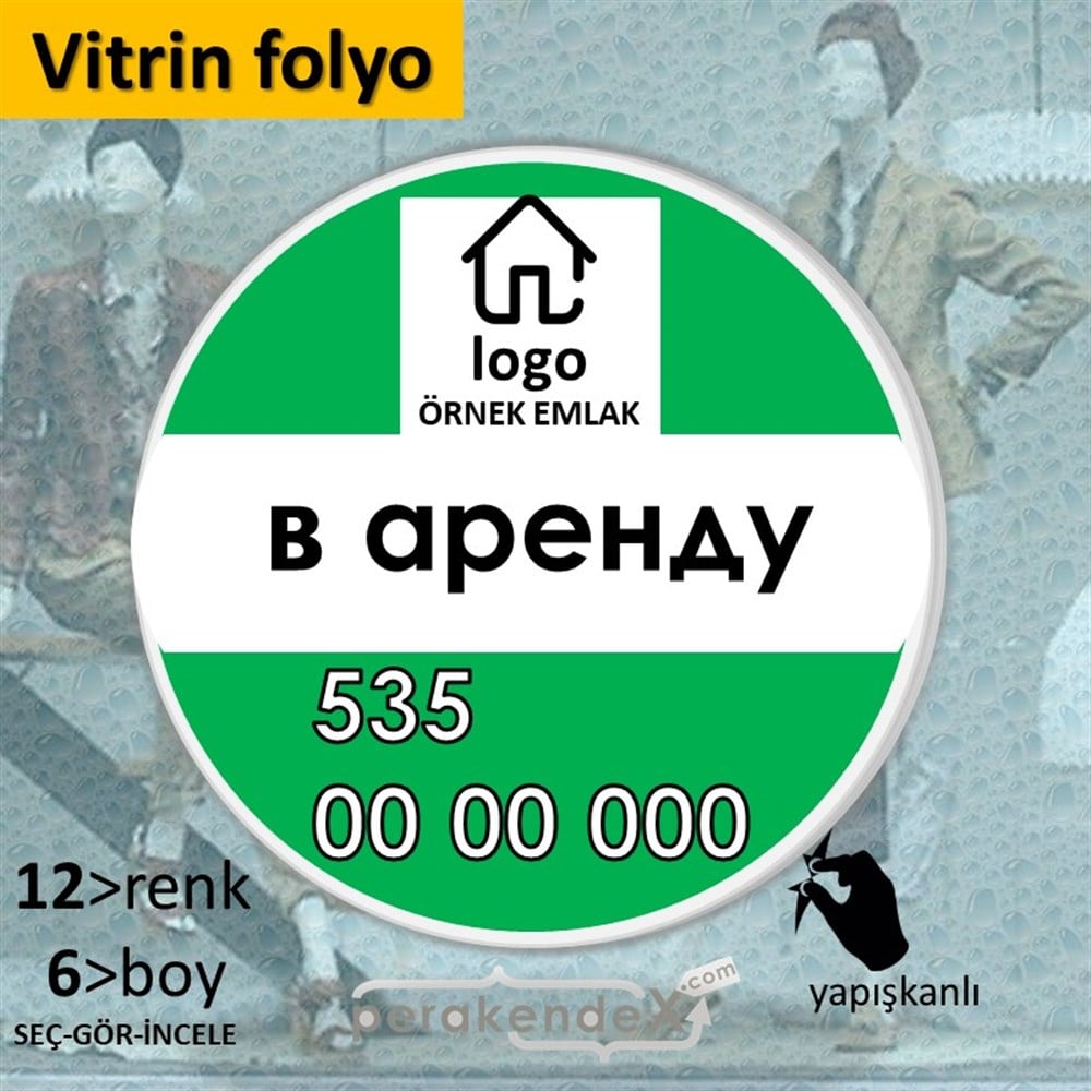 Rusça Kiralık Yazısı 001 VİTRİN - CAM FOLYO,  VİNİL -oval,tek yön baskıvitrin - cam folyo,  vinil