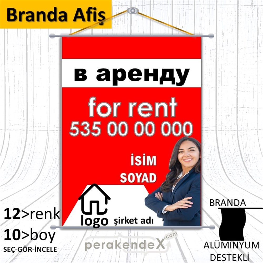 Rusça Kiralık Yazısı 002 BRANDA POSTER,  AFİŞ -dikdörtgen,tek yön baskıbranda poster,  afiş