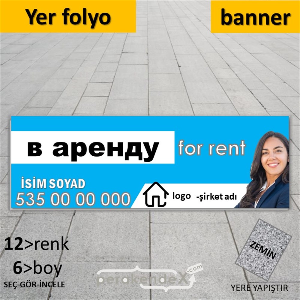 Rusça Kiralık Yazısı 002 YER - ZEMİN FOLYO,  VİNİL (BANNER) -dikdörtgen,tek yön baskıyer - zemin folyo,  vinil