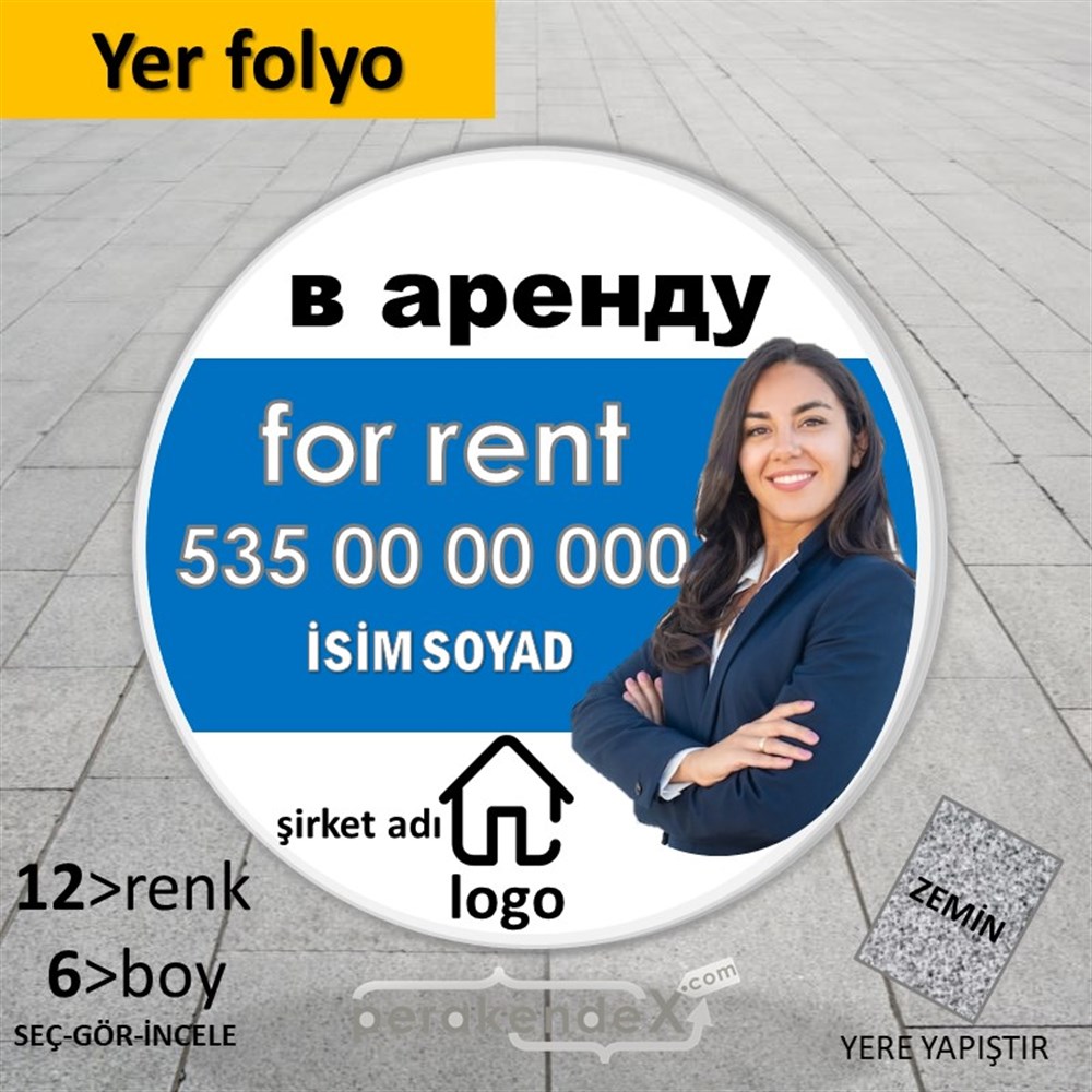 Rusça Kiralık Yazısı 002 YER - ZEMİN FOLYO,  VİNİL -oval,tek yön baskıyer - zemin folyo,  vinil
